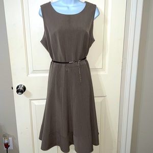 Tan, belted, & sleeveless Dress